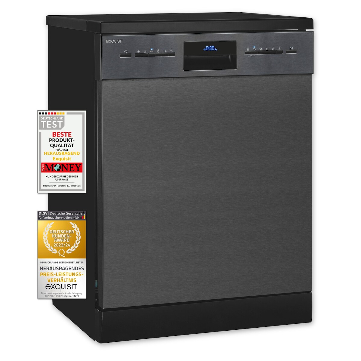 Exquisit Geschirrspüler GSP9614-030B inox-az | Spülmaschine 60 cm | 14 Maßgedecke | Restlaufzeiten Anzeige | Standgerät Image