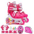 Jemora Flash Skating Shoes Kids Beginner Roller Skating Shoes Set Children Skates with Kneepad Elbow Pads Helmet Roadblock Backpack Roller Skates