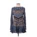 Free People Cocktail Dress - Mini Crew Neck Long sleeves: Blue Dresses - Women's Size X-Small