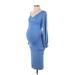 sexy mama maternity Casual Dress - Midi Plunge 3/4 sleeves: Blue Solid Dresses - Women's Size 1