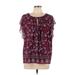 NANETTE Nanette Lepore Short Sleeve Blouse: Burgundy Floral Tops - Women's Size Large