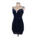 Forever 21 Cocktail Dress - Mini Plunge Sleeveless: Blue Solid Dresses - Women's Size Medium