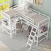 White Twin Size L-Loft Bed with Ladder and 2 Built-in L-Shaped Desks, Double Loft Bed with Guardrails and Ladders for Boys Girls