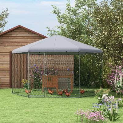 PawHut Large Metal Chicken Coop Chicken Run for Chicken, Ducks and Rabbits with Waterproof and Anti-UV Cover