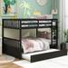 Full Over Full Bunk Bed With Trundle,Convertible To 2 Full Size Platform Bed,Full Size Bunk Bed With Ladder And Safety Rails