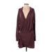 Free People Casual Dress - Wrap Plunge Long sleeves: Burgundy Solid Dresses - Women's Size Small