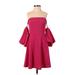 Shein Casual Dress - A-Line Off The Shoulder 3/4 sleeves: Pink Solid Dresses - Women's Size 4