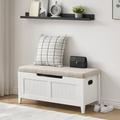 Homhougoâ€”39.4 Storage Bench Entryway Bench with Seat Cushion 2 Safety Hinges Storage Trunk Shoe Bench Storage Chest