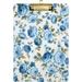 Wellsay Rose Blue Flower Floral Clipboards for Kids Student Women Men Letter Size Plastic Low Profile Clip 9 x 12.5 in Golden Clip