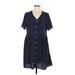 Casual Dress - Shirtdress V Neck Short sleeves: Blue Polka Dots Dresses - Women's Size Large