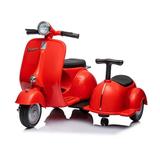 BISHE 6V Ride On Car Licensed Vespa Scooter Ride On Motorcycle with Side Car for Kids 3-Wheel Electric Kids Car Red