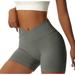 YDKZYMD Plus Size Shorts for Women Scrunch Butt Lifting Crossover V Cross Ribbed Short High Waist Yoga Seamless Compression Leggings Running Stretchy Booty Biker Sport Shorts Dark Gray XL