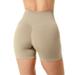 YDKZYMD Booty Shorts for Women Ribbed Solid Color Scrunch Butt Lifting Sport Shorts High Waist Compression Stretchy Running Short Booty Biker Yoga Seamless Leggings Khaki S