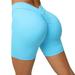 YDKZYMD Exercise Shorts for Women V Back Twist Scrunch Butt Lifting Short Biker Running Yoga Compression Sport Shorts Seamless Stretchy High Waist Booty Leggings Blue S