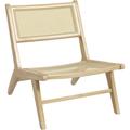 Homcom - Fauteuil lounge - assise, dossier aspect cannage - assise profonde - bois hévéa - Beige