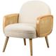 Fauteuil de Salon Scandinave avec Structure Bois et Cannage Tissu - Beige