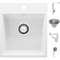 Primagran - Evier Cuisine en Granit 38 x 44 cm Lavabo 1 bac + Mitigeur + Siphon Classique, Évier à