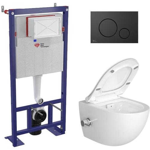 Swiss Aqua Technologies - Pack wc bâti-autoportant + wc sans bride sat Infinitio avec fonction