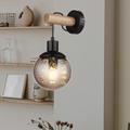 Globo - Applique murale suspendue lampe de couloir lampe en bois, boule de verre cristaux de fumée