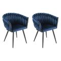 Lot de 2 fauteuil en velours tressé bleu foncé pieds métal noir - BOWI