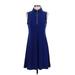 MSK Casual Dress - A-Line Collared Sleeveless: Blue Print Dresses - Women's Size Small