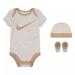 Nike Matching Sets | Newborn Baby Nike Swoosh 3 Piece Bodysuit Beanie Booties Set Beige 0 - 6 Months | Color: Cream/Tan | Size: Newborn