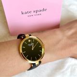 Kate Spade Accessories | New Kate Spade Watch Gold Case Black Leather Strap Nwt Wristwatch Brand New | Color: Black/Gold | Size: Os