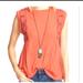 Free People Tops | Free People Orange Red Boho Embroidered Marcy Tank Top Sz L | Color: Orange/Pink | Size: L