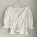 Anthropologie Tops | Anthropologie Ruched Front Ruffle Puff Sleeve Top Xl White Cream Boho Romantic | Color: Cream/White | Size: Xl