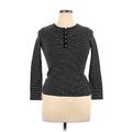 Lauren by Ralph Lauren Long Sleeve Henley Shirt: Black Stripes Tops - Women's Size Large