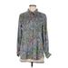 Tommy Hilfiger Long Sleeve Blouse: Teal Paisley Tops - Women's Size Medium - Paisley Wash