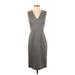 Theory Casual Dress - Midi V-Neck Sleeveless: Gray Print Dresses - Women's Size 4