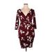 Dna Couture Casual Dress - Sheath V-Neck 3/4 sleeves: Burgundy Floral Dresses - New - Women's Size 1X