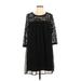 As U Wish Cocktail Dress - Shift Crew Neck 3/4 sleeves: Black Solid Dresses - Women's Size Large