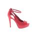 Marc Fisher Heels: Red Solid Shoes - Women's Size 6 - Peep Toe