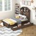 Twin Size Wood Platform Bed with House-Shaped Storage Headboard and 2 Drawers, No Box Spring Required