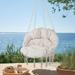 Beige Cotton Rope Hanging Hammock Porch Swing Chair with Cushion