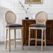 French Country Wooden Barstools Rattan Back With Upholstered Seating ,Set of 2