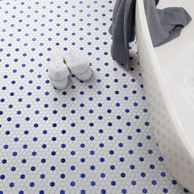 Merola Tile Metro Ion 1" Hex Sapphire Dot w/Glossy White 10-1/4" x 11-7/8" Porcelain Floor and Wall Tile