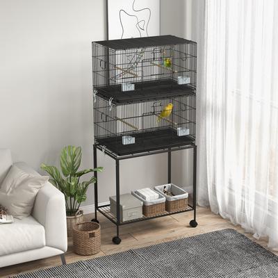 PawHut Double Stackable Bird Cage on Wheels w/ Stand for Canaries