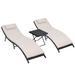 Patio Chaise Lounge Chair, Outdoor Beach Pool PE Rattan Reclining Chair with Folding Table and Cushion