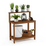 Solid Meranti Wood Outdoor Garden Potting Bench Table with Bottom Shelf - 35.9" x 19.5" x 42.7"