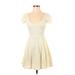 Sparkle & Fade Casual Dress - Mini Scoop Neck Short sleeves: Ivory Chevron/Herringbone Dresses - Women's Size Small