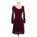 American Eagle Outfitters Casual Dress - A-Line Scoop Neck 3/4 sleeves: Burgundy Solid Dresses - Women's Size X-Small