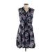 Simply Vera Vera Wang Casual Dress - A-Line V-Neck Sleeveless: Blue Print Dresses - Women's Size Large