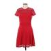 MICHAEL Michael Kors Casual Dress - Party High Neck Short sleeves: Red Print Dresses - Women's Size Large