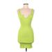 Hot Miami Styles Casual Dress - Party V-Neck Sleeveless: Green Print Dresses - Women's Size Medium
