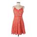 Soprano Casual Dress - Mini V Neck Sleeveless: Orange Print Dresses - Women's Size Medium
