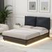 Wrought Studio™ Platform Bed w/ Sensor Light & Ergonomic Design Backrests Wood & /Upholstered/Faux leather in Black | Wayfair