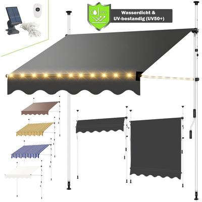 Klemmmarkise Sonnenschutz Markise 150-400cm led Balkon Terasse Fenstermarkise Ausziehbar Windschutz Image
